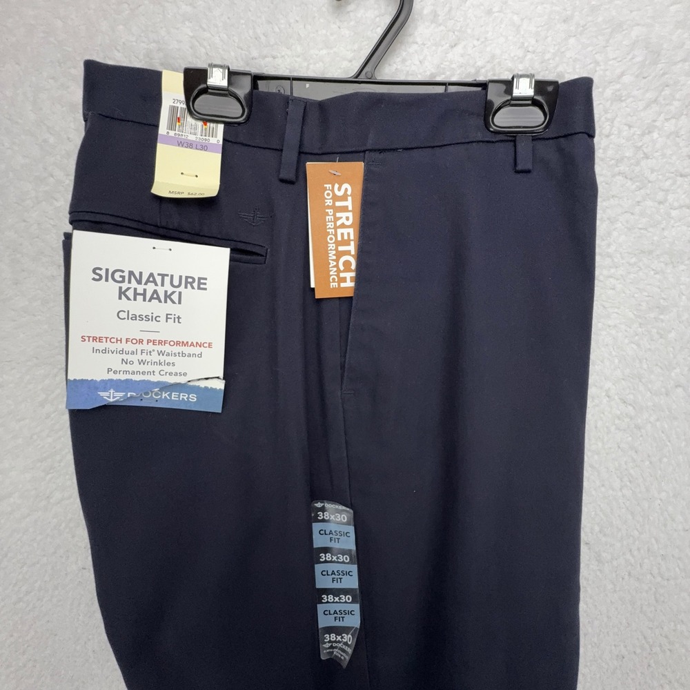 Dockers Mens Signature Khaki Classic Fit Stretch Pants Navy Blue 38x30 279980003